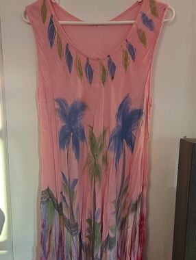 Pink Maxi Dress with Hand-Painted Floral Design